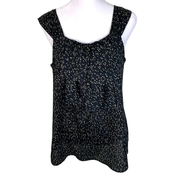 Mossimo Women's Size 8 Wide Strap Tank Black Green Ascot Neck Ruffle - Picture 1 of 8